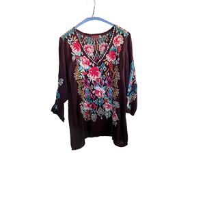 Burgundy Johnny Was Embroidery Top